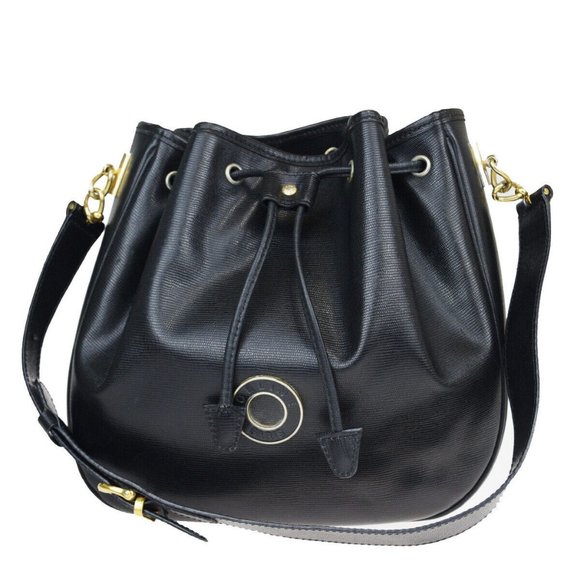 CELINE Handbags - CELINE Circle Logo Shoulder Bag Leather Black Gold